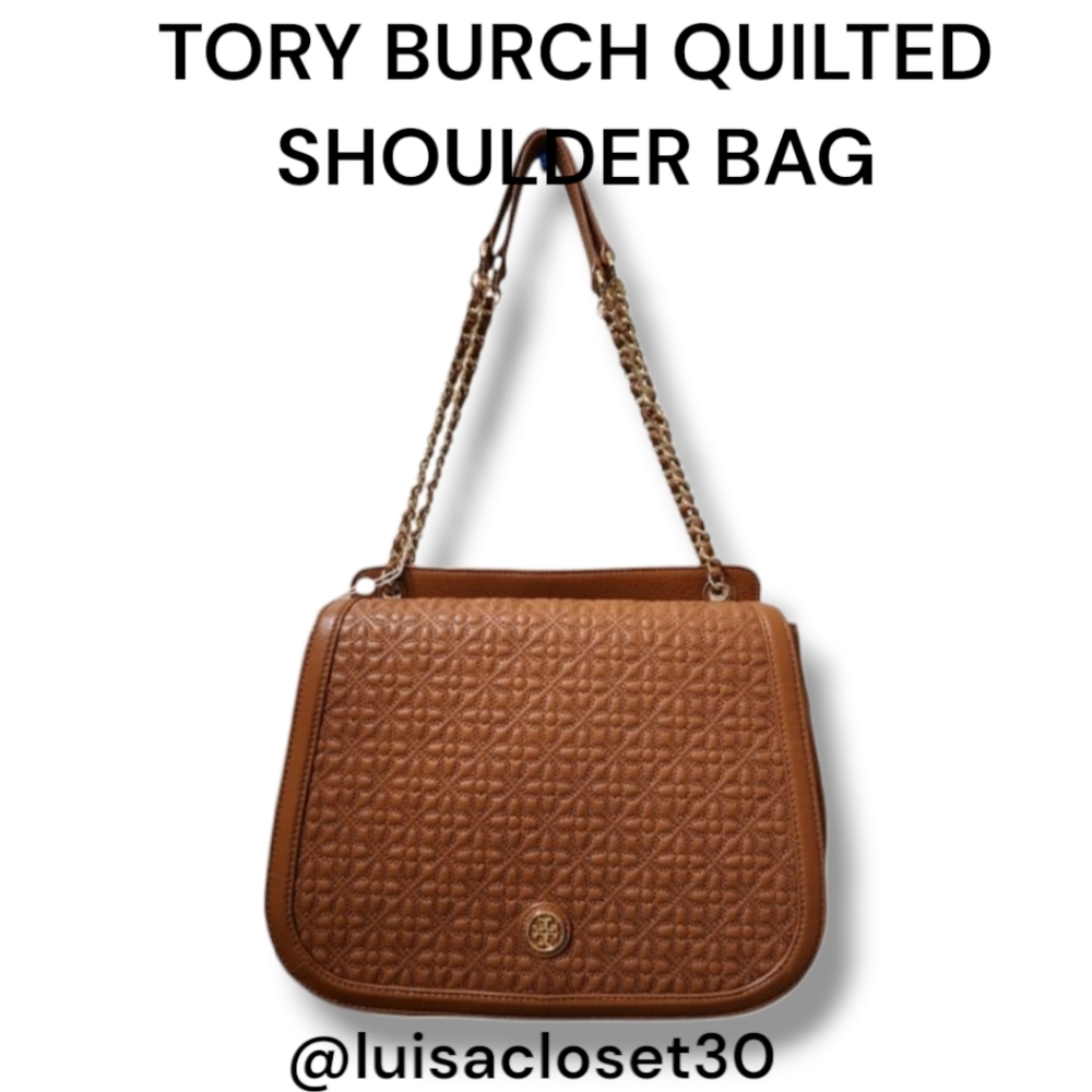 TORY BURCH BRYANT QUILTED SHOULDER BAG- Color- Luggage